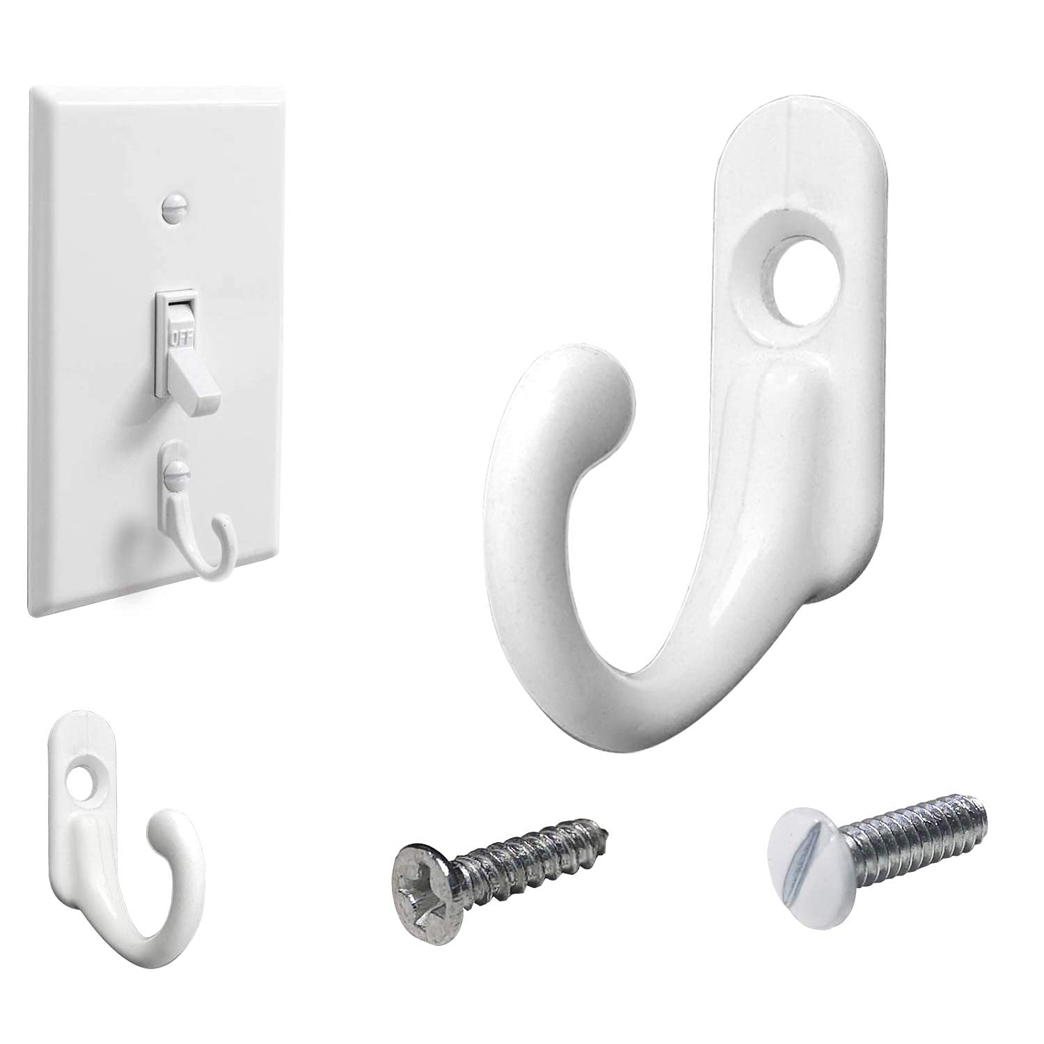 Chanvoo Light Switch Plate Hooks, 3 Pack Tiny Wall Mounted Hooks for Hanging Coat, Scarf, Bag, Towel, Key, Hat, Robe with Screws (White)