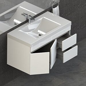 Lift Bridge Kitchen & Bath Assembled Wall-Mount Floating Bathroom Vanity with White Cultured Marble Top Sink Set, 37 in. W x 19 in. D x 29 in. H in White with Viteli + Siena Top