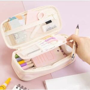 Arnuixty Large Storage Pencil Case Pen Bag with Zipper Big Capacity Pouch Organizer for Office Travel Holder Box(Peach)