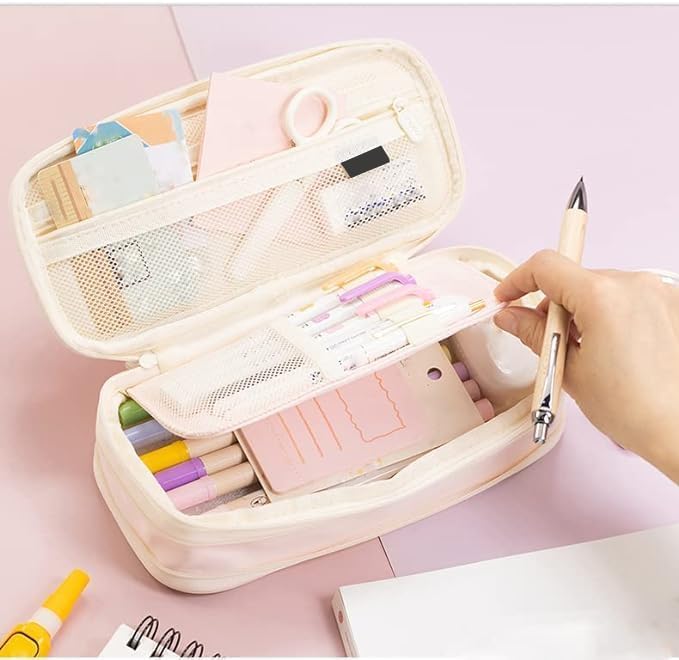 Arnuixty Large Storage Pencil Case Pen Bag with Zipper Big Capacity Pouch Organizer for Office Travel Holder Box(Peach)