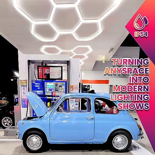 GOSLARLIT Hexagon LED Garage Light, 25 Pack LED Shop Ceiling Lamp, 144W 15950LM 6500K Daylight White, Linkable Plug-in Hexagon Lamp for Workshop Gym Car Care Warehouse 95x66inch