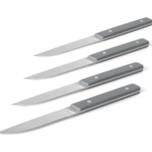 Misen Steak Knives Set of 4 - Precision Serrated Blades for Effortless Dining - Stainless Steel - Superior Cuts with Four Steak Knives Handles for Stylish Elegance - Gray