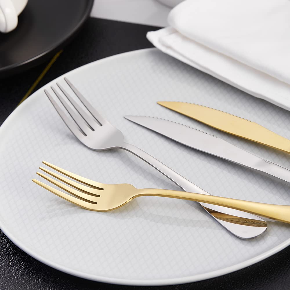 Xingjiake 12-Piece Gold Dinner Forks Set, Stainless Steel Forks Silverware, Flatware Forks Set Of 12, Salad Dessert Forks For Kitchen, Dishwasher Safe