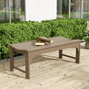 WO Home Furniture Outdoor 46" Backless HDPE Adirondack Bench, Poly Lumber Seat for Patio, Backyard, Balcony, All Weather Resistant with UV Protection, Weatherwood