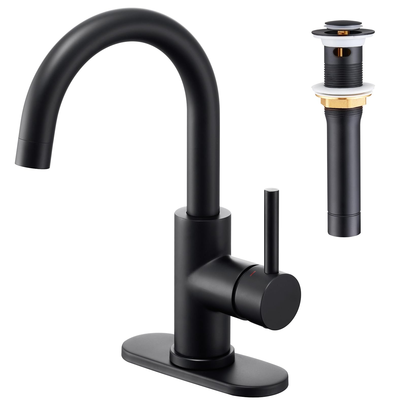 CREA Bar Sink Faucet,Black Bathroom Faucet with Pop Up Drain Stopper Overflow,Pre Wet Small Kitchen Sink Faucet Single Hole 1 Handle Stainless Steel,Bathroom Sink Stopper Hair Catcher