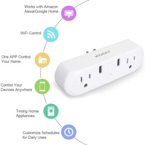 XODO WP3 Smart WiFi Plug - Wireless Remote Control by App Compatible with Alexa and Google Home Assistant 2.4 GHz Network only - Voice Control - WiFi Enable - Smart Home Outlet - 2PK