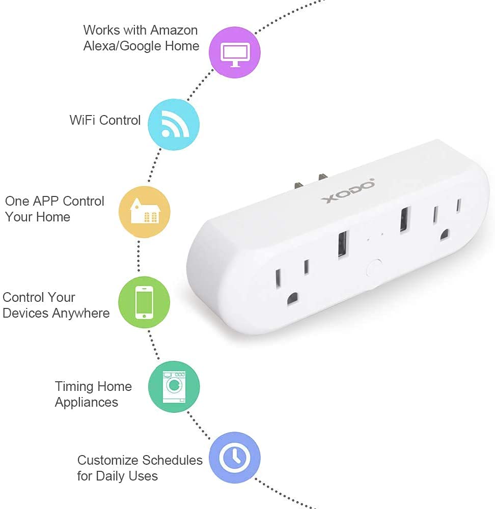 XODO WP3 Smart WiFi Plug - Wireless Remote Control by App Compatible with Alexa and Google Home Assistant 2.4 GHz Network only - Voice Control - WiFi Enable - Smart Home Outlet - 2PK