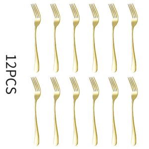 Xingjiake 12-Piece Gold Dinner Forks Set, Stainless Steel Forks Silverware, Flatware Forks Set Of 12, Salad Dessert Forks For Kitchen, Dishwasher Safe