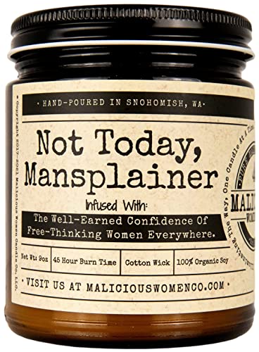 Mansplaining Organic Funny Soy Wax Candle - Cedar, Pine, Moss Scent - Snarky Candle for Women - Gift Candles for Women, Co-Worker, Empowerment - Handcrafted Gifts