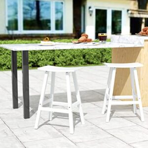 WO Home Furniture Patio Bar Stools Set of 2 PCS Outdoor Adirondack 29" in Saddle Stools for Porch, Backyard, BarBQ, Party, Events (White)