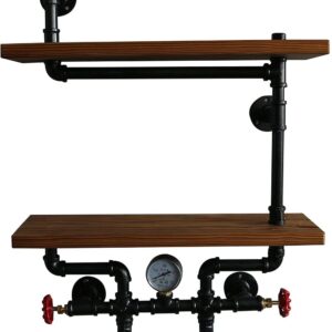 Wall Shelf, Industrial 2 Tier Floating Shelf Decorative Shelves Decorative Shelves Hanging Bracket for Living Room Kitchen Bedroom Bathroom Bar,Black