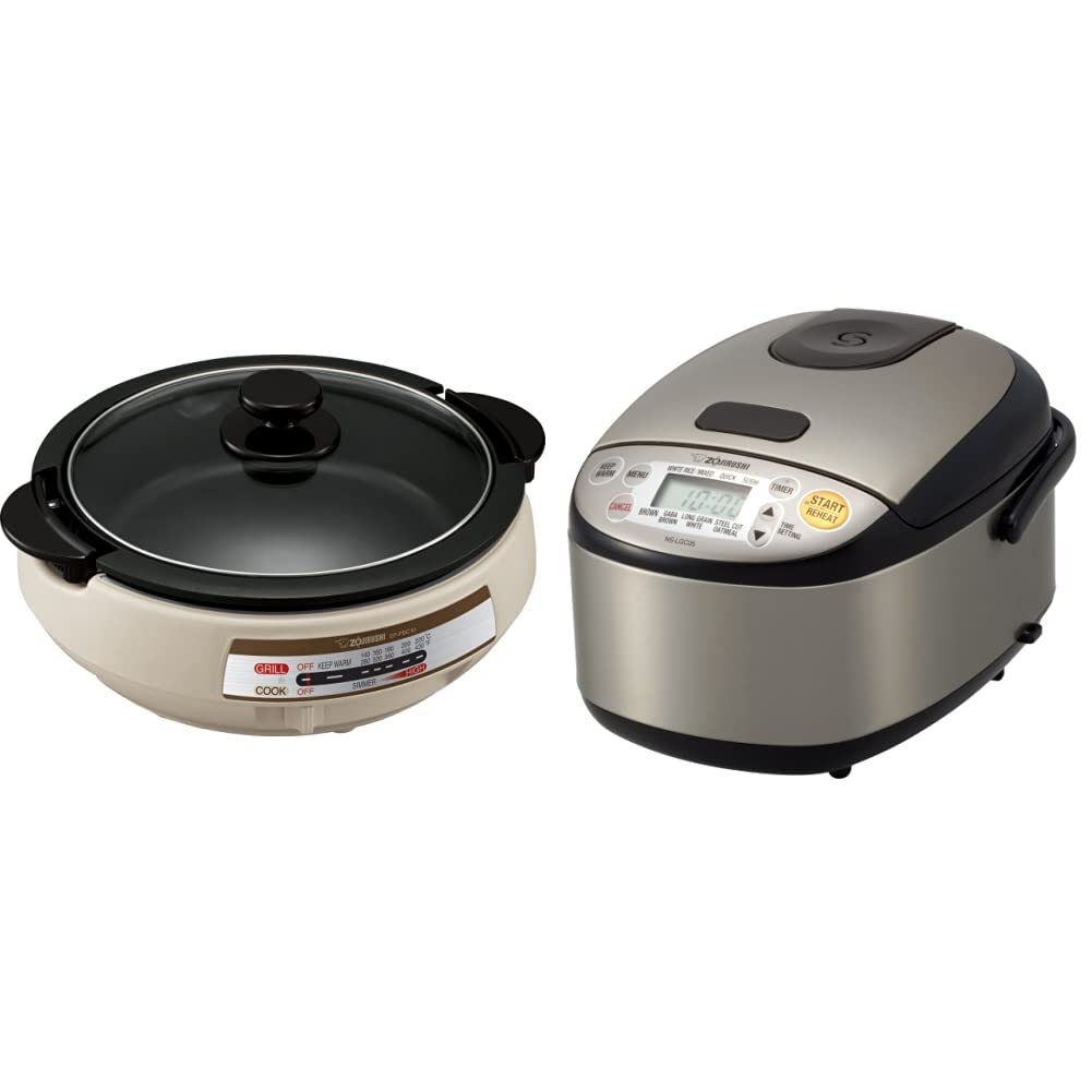 Zojirushi EP-PBC10 Gourmet d'Expert Electric Skillet & NS-LGC05XB Micom Rice Cooker & Warmer, 3-Cups (uncooked), Stainless Black