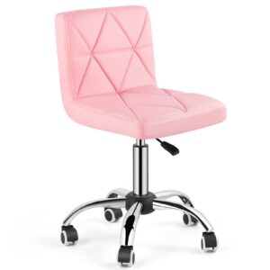 cosvalve armless desk chair, low back swivel office chair, adjustable task chair with rolling wheels and diamond pattern, for home computer barber, pink