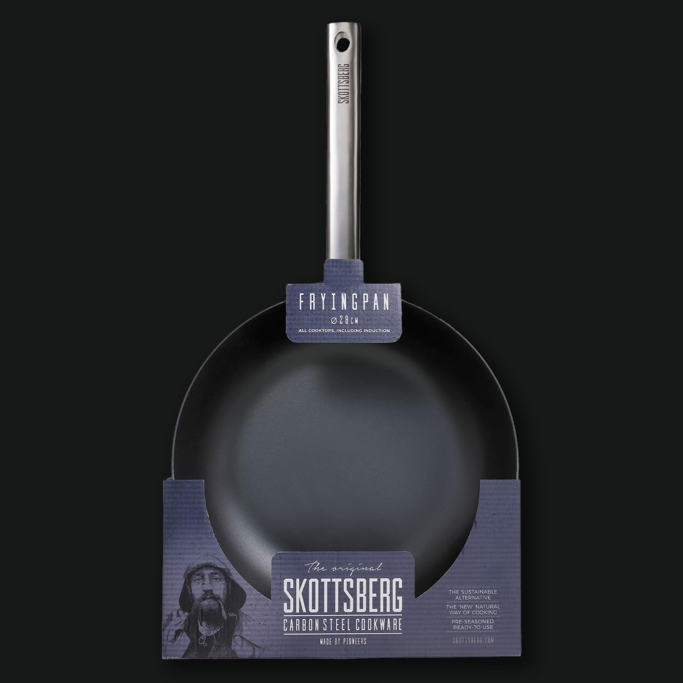 Skottsberg Carbon Steel Frying Pan, Pre-Seasoned (11" Wide) – Natural Non-Stick Layer, Suitable for All Heatsources, Safe with Metal Utensils