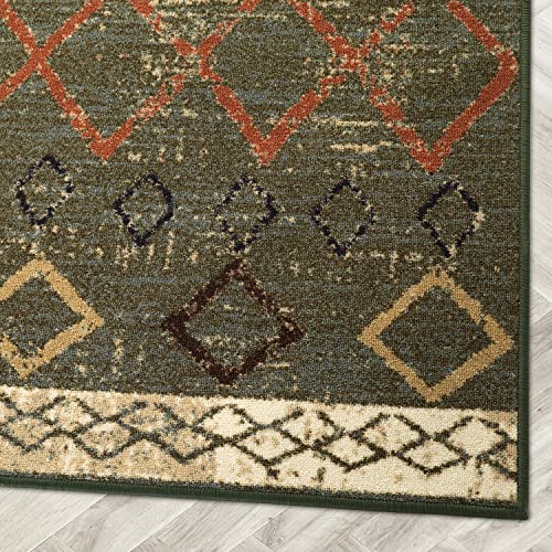 Antep Rugs Alfombras Non-Skid (Non-Slip) 5x7 Rubber Back Bohemian Distressed Moroccan Boho Low Pile Profile Indoor Area Rug (Green, 5' x 7')