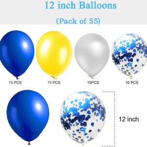 ZZRY Royal Blue Yellow White Balloons Kit,12Inch Latex ,55Pcs for graduation py baby shower Birthday Wedding Anniversary Bachelorette, Yellow,blue,white,red