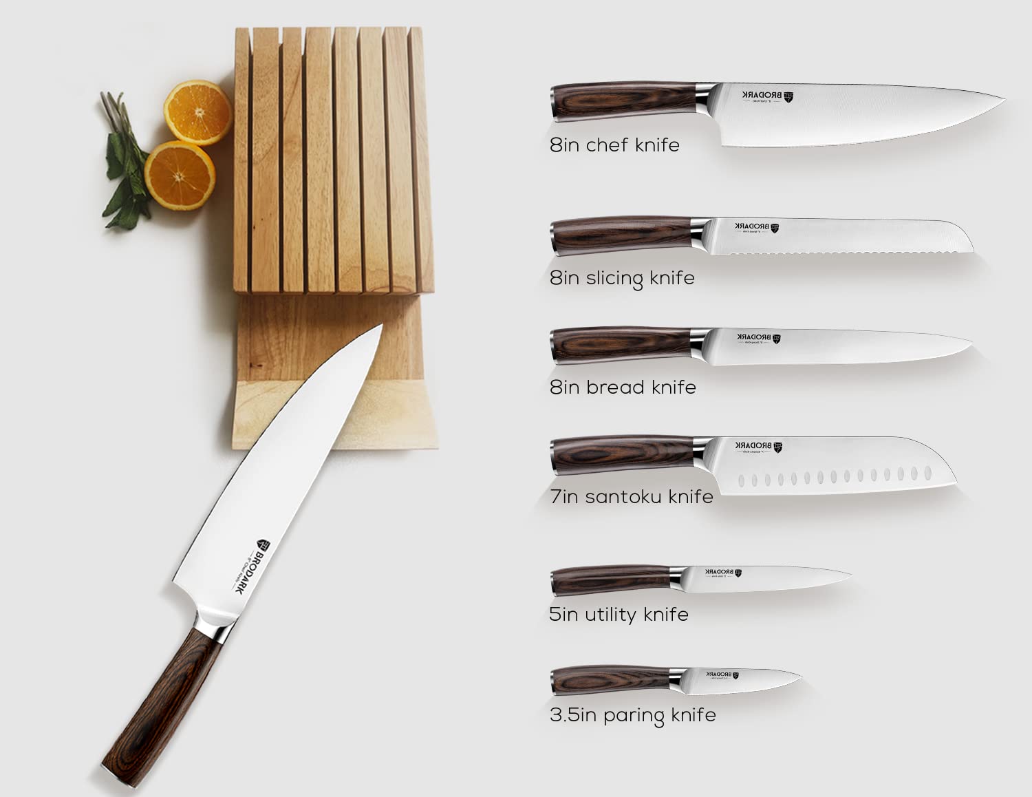 BRODARK Chef Knife Set Professional 6-Pieces Kitchen Knife, Ultra Sharp German Stainless Steel Cooking Knife Set, Ergonomic Handle Full Tang Forged Gift with Premium Box