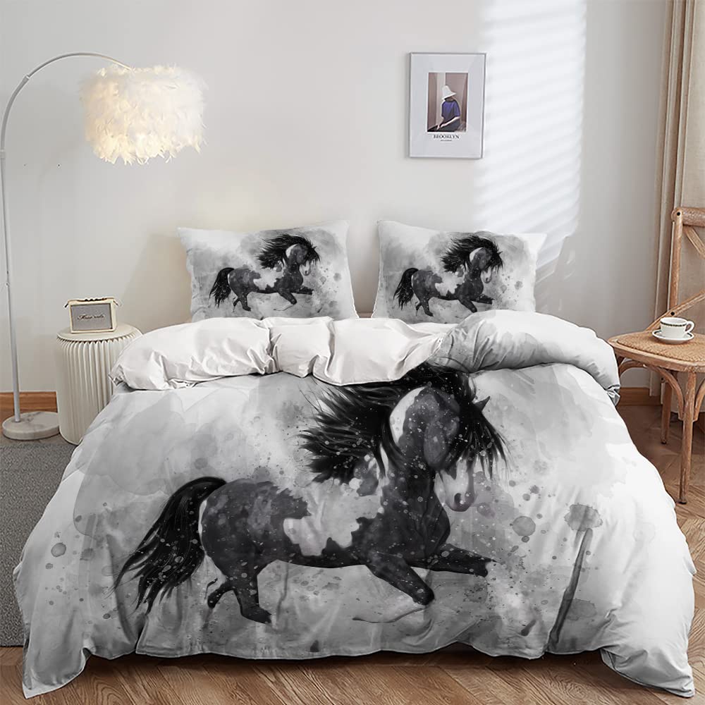 AILONEN Horse Duvet Cover Set King Size,Horse Bedding Set for Kids Boys Teens,Animal Theme Comforter Cover,1 Quilt Cover 2 Pillowcases 3 Piece