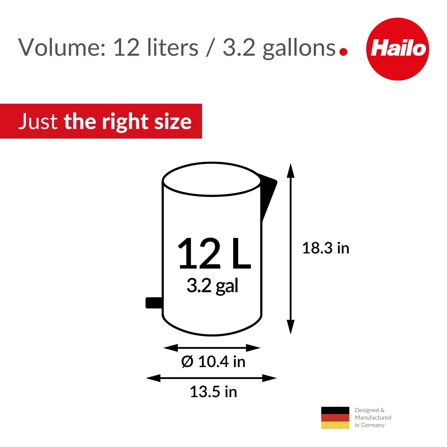 Hailo Harmony M waste bin | 12 L / 3.2 gal | Cushioned lid-closing mechanism (soft-close) | Steel sheet | Wide metal foot rail | Bin liner clamping ring | Carrying handle | Made in Germany | Red