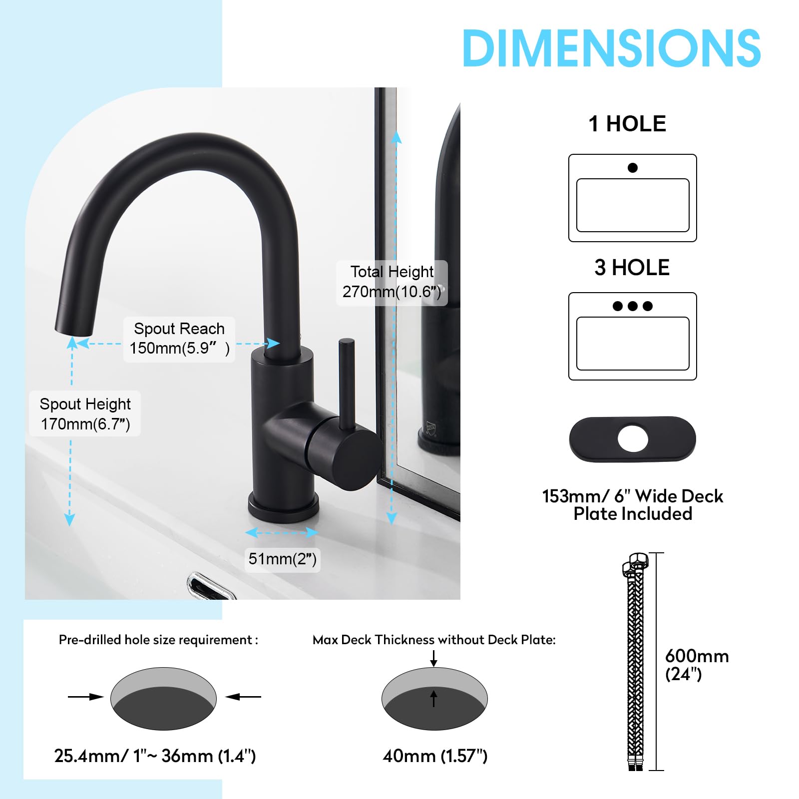 CREA Bar Sink Faucet,Black Bathroom Faucet with Pop Up Drain Stopper Overflow,Pre Wet Small Kitchen Sink Faucet Single Hole 1 Handle Stainless Steel,Bathroom Sink Stopper Hair Catcher