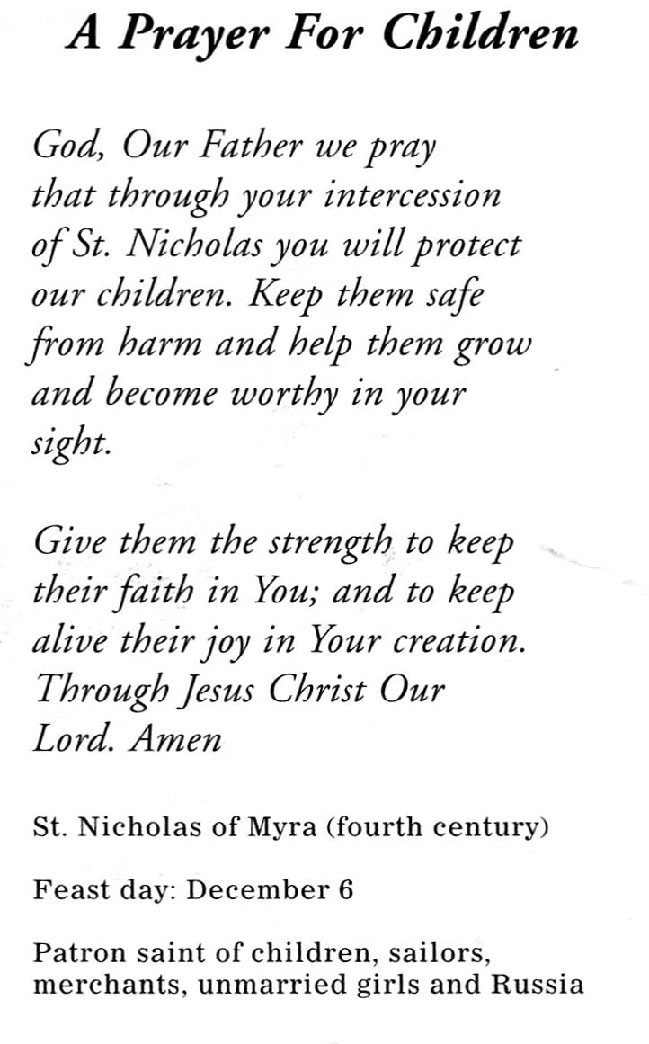 St. Nicholas A Prayer for Children N holy card - laminated - Pack of 25