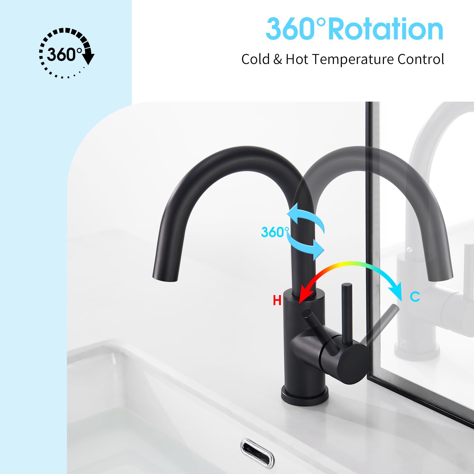 CREA Bar Sink Faucet,Black Bathroom Faucet with Pop Up Drain Stopper Overflow,Pre Wet Small Kitchen Sink Faucet Single Hole 1 Handle Stainless Steel,Bathroom Sink Stopper Hair Catcher