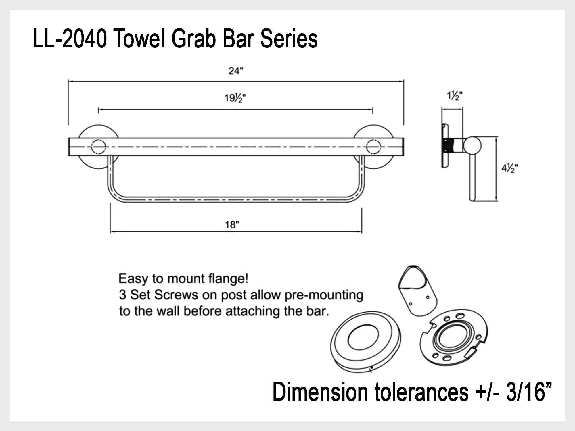 Bathroom Grab Bar Towel Rack for Bathtub Shower Kitchen/304 Stainless Steel/Matte Black/ 24" x 5"