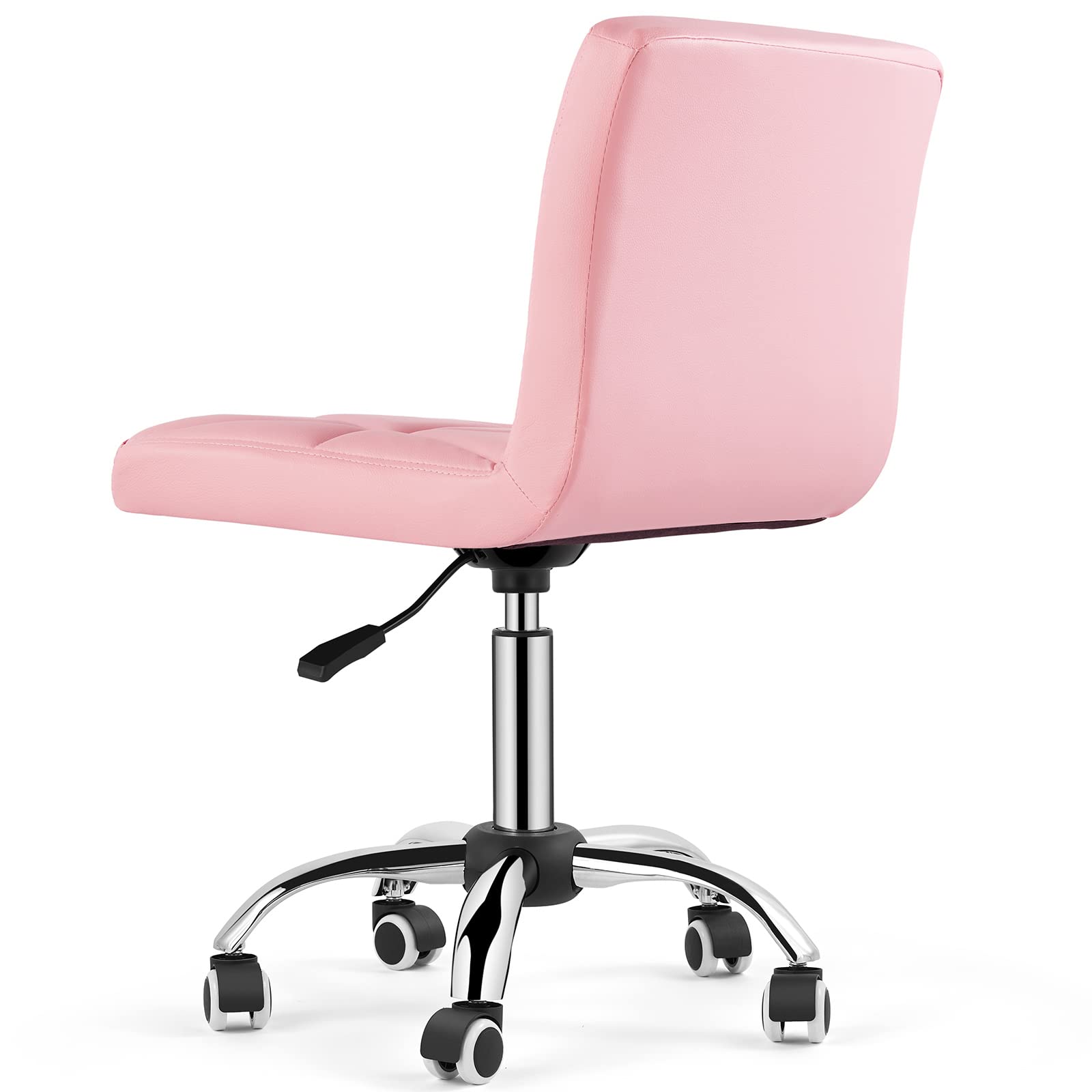 COSVALVE Armless Desk Chair, Low Back Swivel Office Chair, Adjustable Task Chair with Rolling Wheels and Diamond Pattern, for Home Computer Barber, Pink