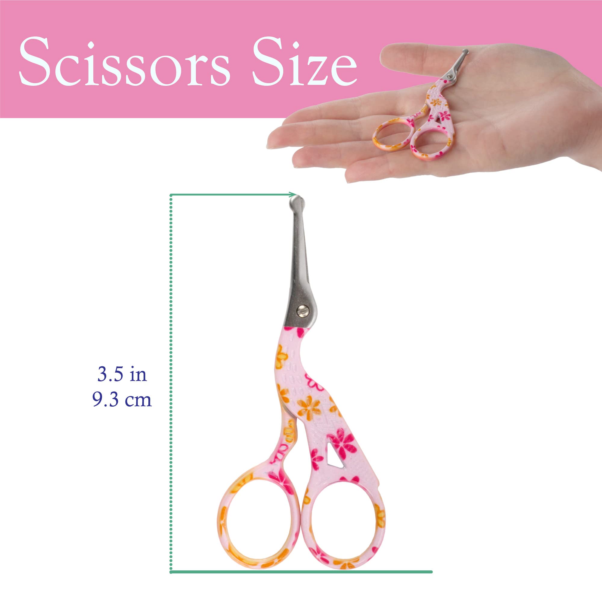 JubileeYarn Rounded Embroidery Craft Stainless Steel Stork Scissors - Small Pink - 1 Pair