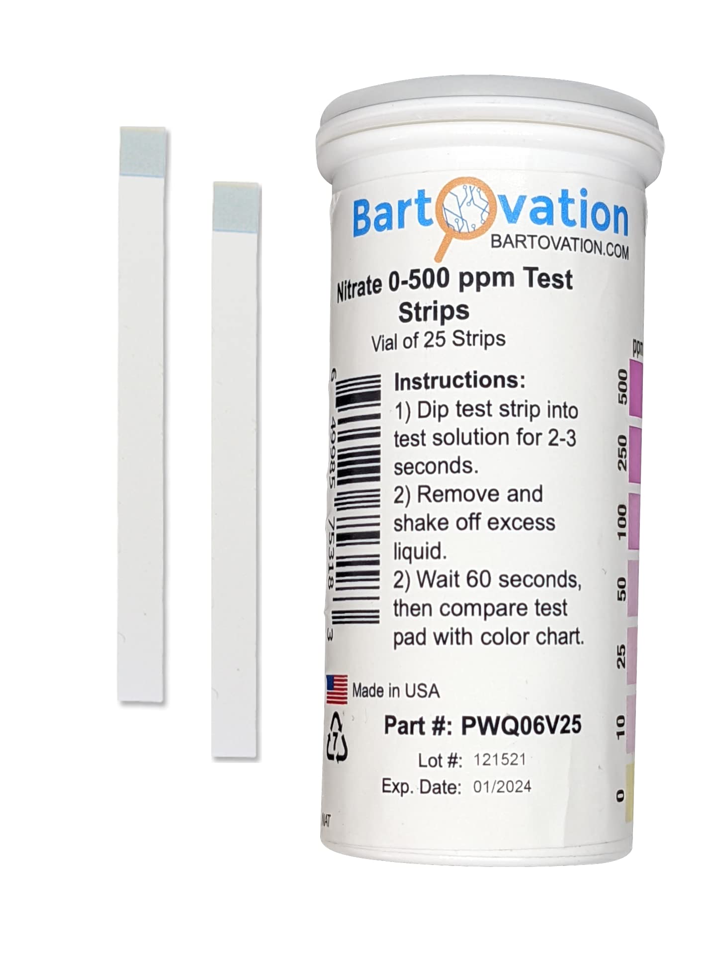 Nitrate 0-500 ppm Test Strip [Vial of 25 Strips]