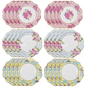 talking tables pretty vintage floral paper plates afternoon tea mothers days table party decorations for birthday baby shower, wedding and anniversary, pastel pink, 8.5" pack of 24