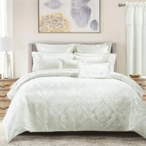 wholesalebeddings 7pc duvet cover set (sara jacquard cotton blend) king-california king, white