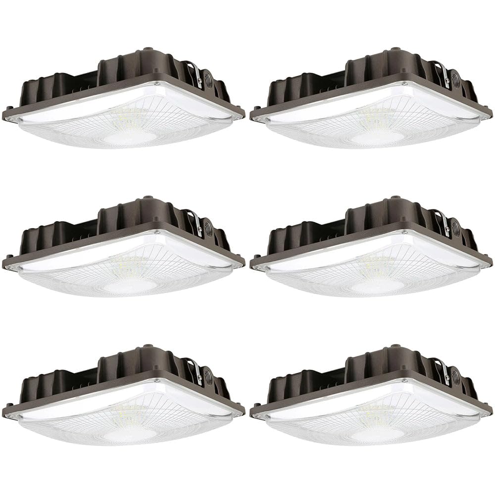 Konlite 27W LED Canopy Area Light - 6 Pack - Dark Bronze - 100W HID/M.H. Equivalent - 3800 LM - Daylight Light - 120-277V - UL, Idea for for Gas Station, Gym, Warehouse, Shop, Underpass, Loading Dock