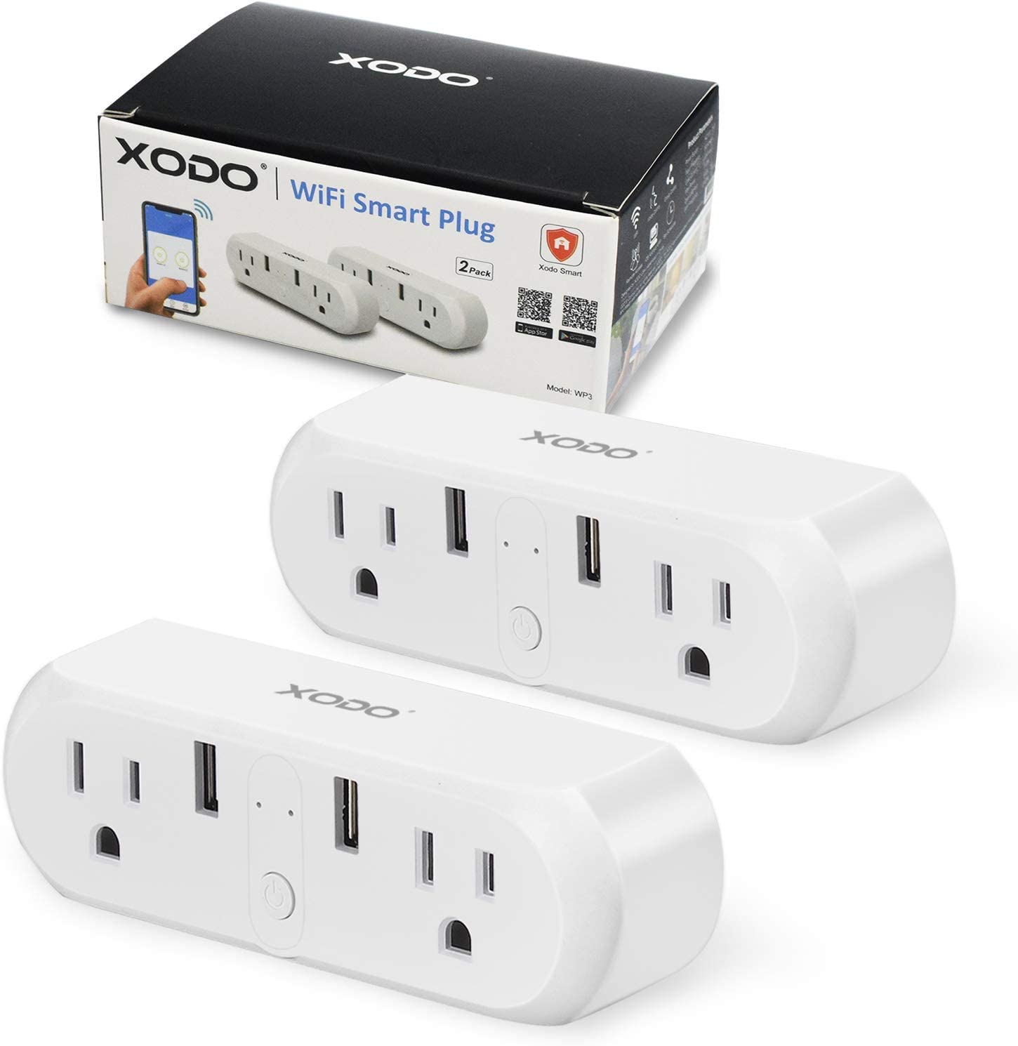 XODO WP3 Smart WiFi Plug - Wireless Remote Control by App Compatible with Alexa and Google Home Assistant 2.4 GHz Network only - Voice Control - WiFi Enable - Smart Home Outlet - 2PK