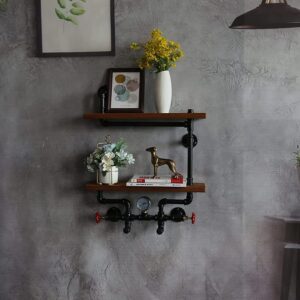 Wall Shelf, Industrial 2 Tier Floating Shelf Decorative Shelves Decorative Shelves Hanging Bracket for Living Room Kitchen Bedroom Bathroom Bar,Black