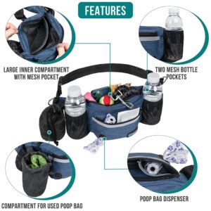 PetAmi Dog Fanny Pack, Treat Pouch for Dog Walking, Training, Built in Poop Bag Dispenser, Water Bottle Holder, Collapsible Bowl, Pet Treat Waist Belt for Hiking, Running, Kibbles (Navy Blue)