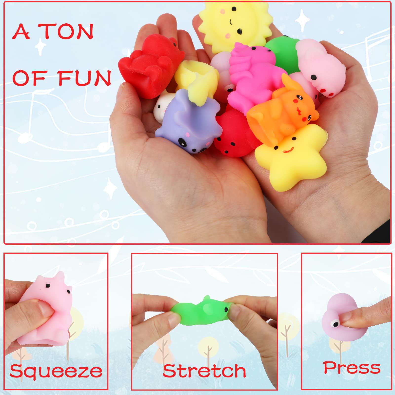 80pcs Mochi Squishy Toys, Mini Kawaii Squishy Fidget Toys Bundles Squishies Party Favors for Kids Gift for Easter Basket Stuffers Egg Fillers Birthday Classroom Prize Pinata Christmas Stocking