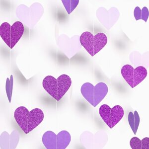 Purple Party Decoration Valentines-Day Heart-Garland - 52Ft Purple Lavender White Streamers Birthday Banner Baby Bridal Shower Wedding Engagement Bachelorette Graduation Decorations Lasting Surprise