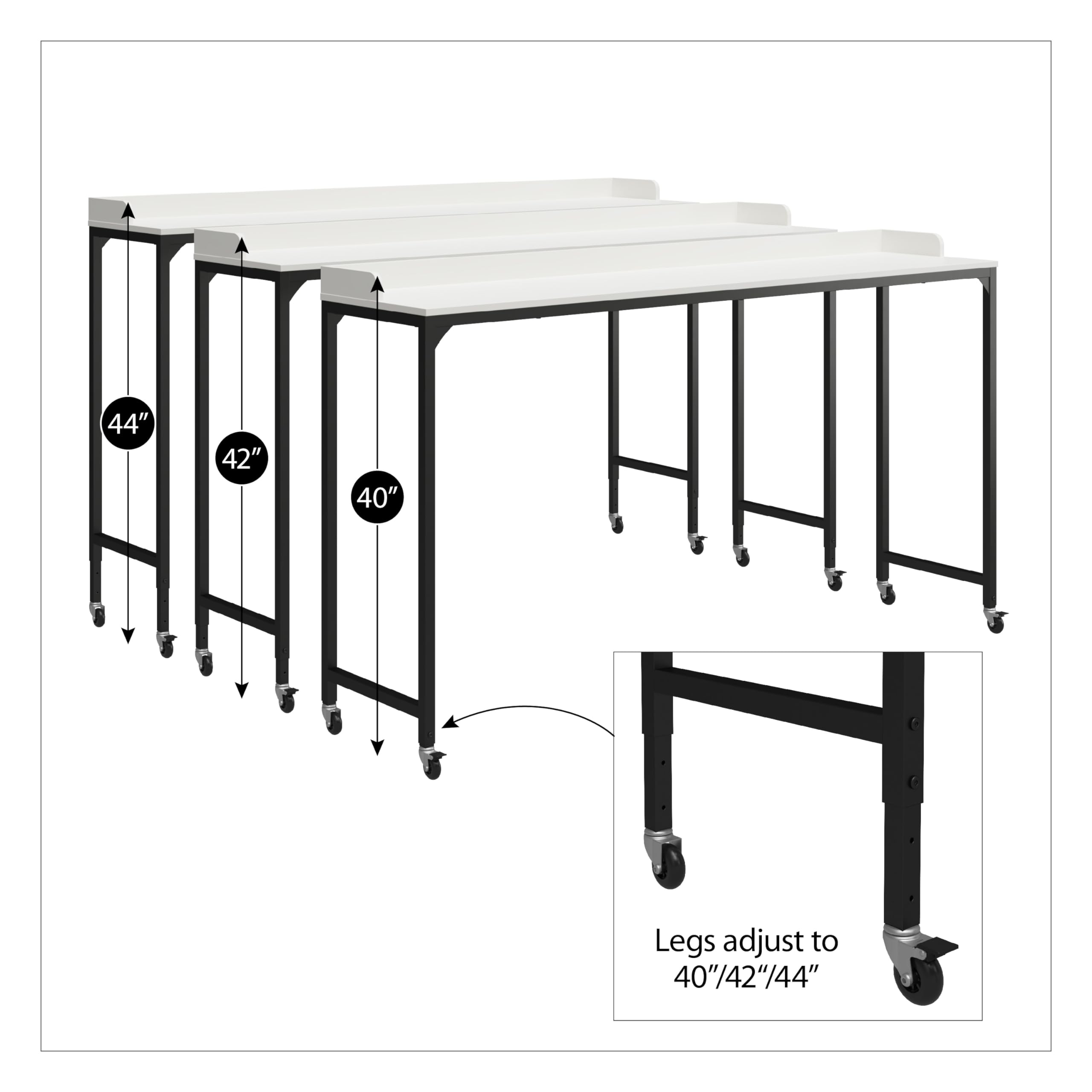 Ameriwood Home Park Hill Adjustable Height Over-The-Bed Desk with Castors, White