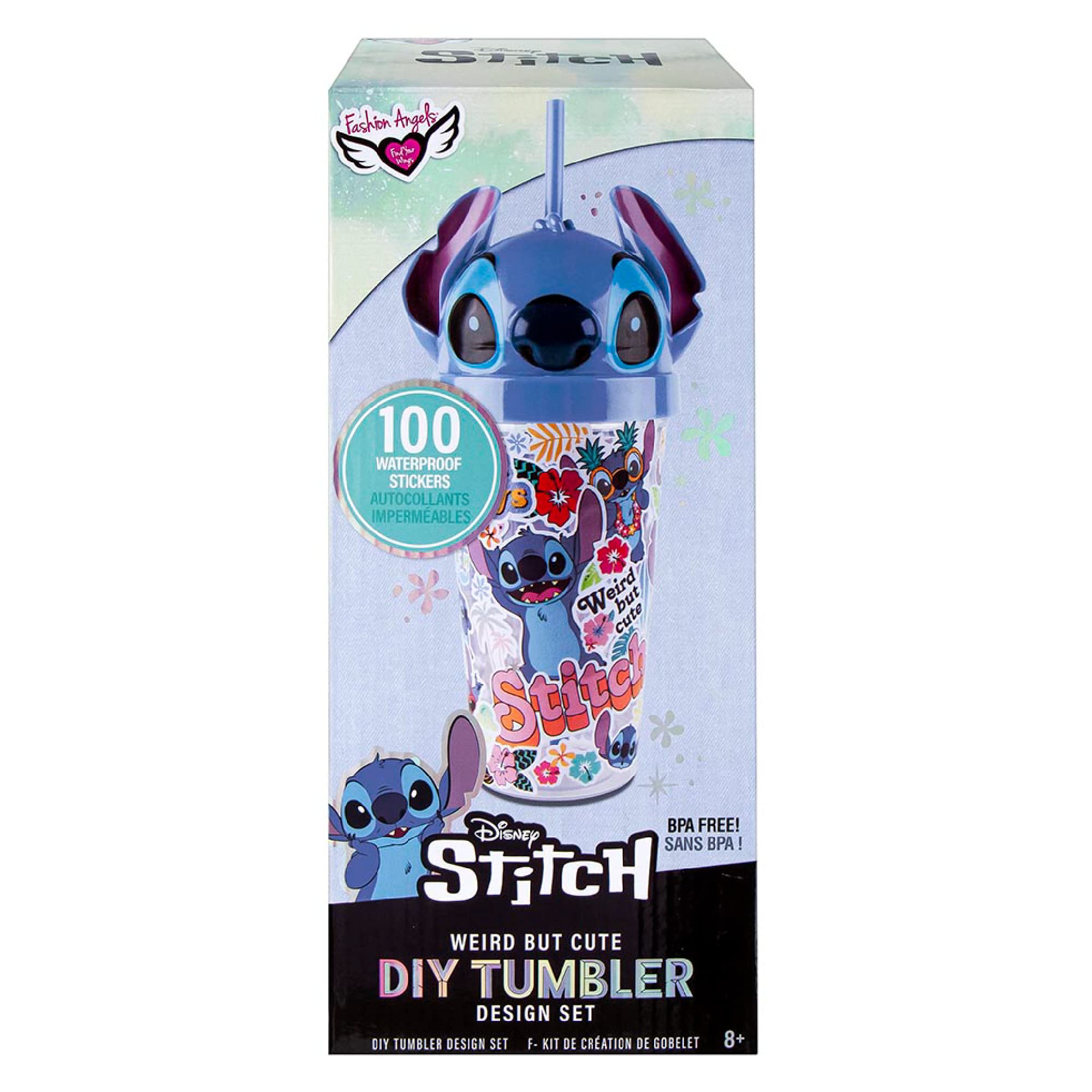 Fashion Angels Disney Stitch Tumbler Design Kit - Includes 16 oz Experiment 626 Tumbler and 100 Waterproof Lilo and Stitch Stickers - Ages 8 And Up