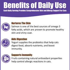 Whole Life Pet Healthy Skin and Coat Cat Supplements for Dry Skin, Allergy & Stomach Relief, Cat Immune & Digestive Support - Probiotics & Omega 3 for Cats, Cat Food Add Ins - 30-Day Supply