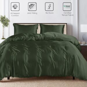 Linenwalas Tencel Lyocell Duvet Cover Set with Deep Pocket Fitted Sheet, Viscose Made from Eucalyptus Soft, Lightweight and Breathable Complete Bedding Set (Avocado Green, Full)