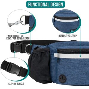 PetAmi Dog Fanny Pack, Treat Pouch for Dog Walking, Training, Built in Poop Bag Dispenser, Water Bottle Holder, Collapsible Bowl, Pet Treat Waist Belt for Hiking, Running, Kibbles (Navy Blue)