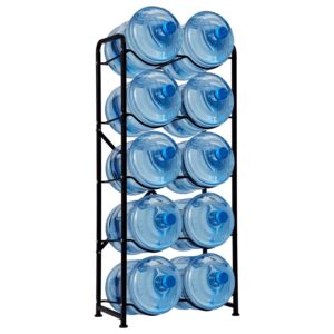 czmy 5 gallon water jug holder, 5-tier reinforced carbon steel water bottle storage rack for 10 bottles of water cooler organizer for office, family, garages, restaurant, and gym. black