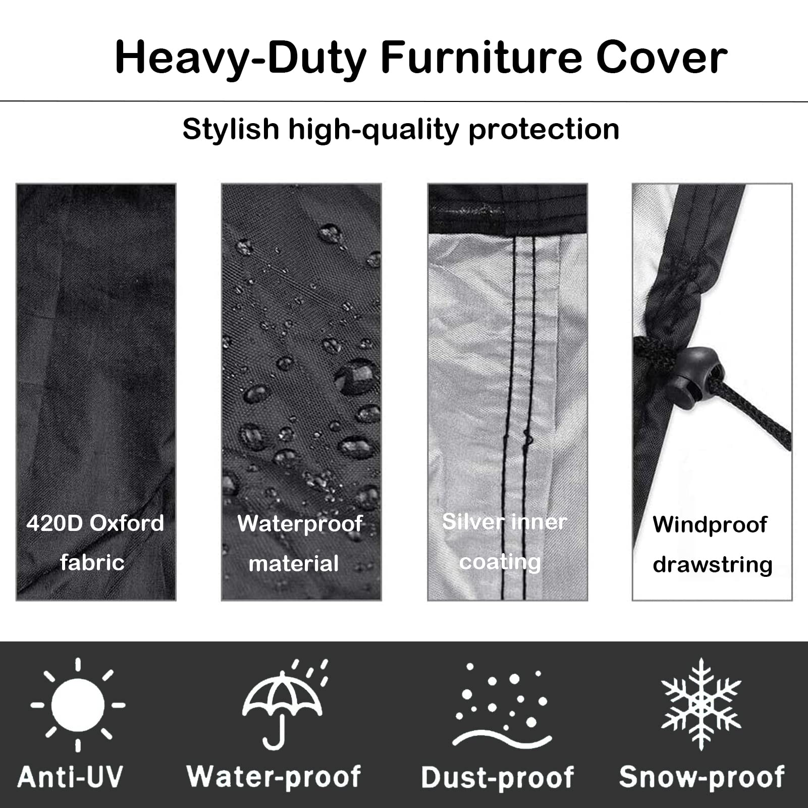 ZHANGY Garden Furniture Covers 61" x 37" x 27", Outdoor Patio Furniture Covers, Garden Furniture Covers Waterproof Rectangular, 420D Tear-Resistant DustProof Snowproof Cover, Black