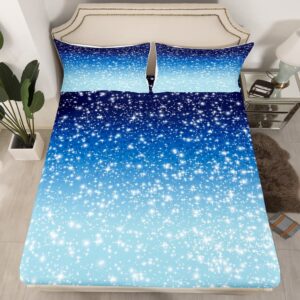 erosebridal blue galaxy bed sheets twin pastel dark blue ombre bedding set,navy blue ombre fitted sheet for kids boys girls teens bedroom dorm,sparkle glitter stars bedding sets 1 pillow case