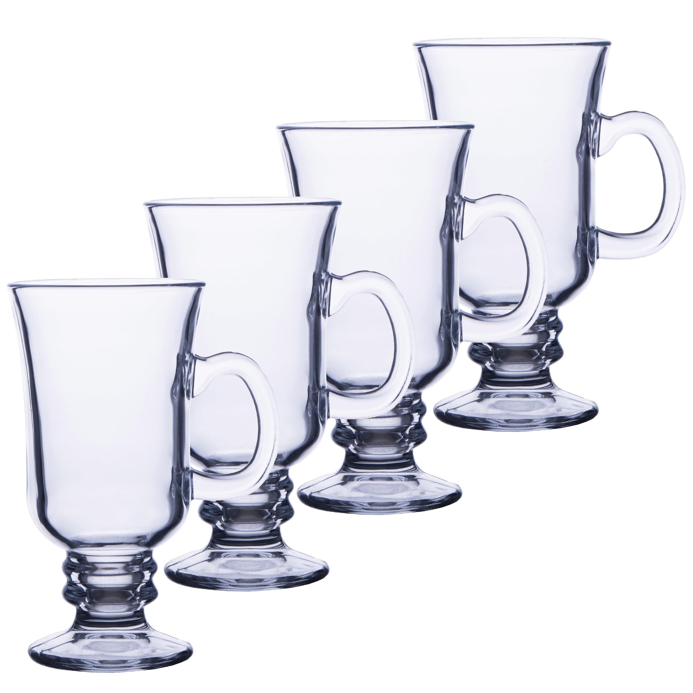 Chefcaptain Glass Coffee Mugs, Glass Cup With Handle Zero-Lead Footed Mugs With 8 Oz Capacity, Irish Coffee Glasses 4-Piece Set (8 Ounces) Irish Coffee Mugs (Clear)