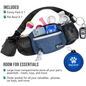 PetAmi Dog Fanny Pack, Treat Pouch for Dog Walking, Training, Built in Poop Bag Dispenser, Water Bottle Holder, Collapsible Bowl, Pet Treat Waist Belt for Hiking, Running, Kibbles (Navy Blue)