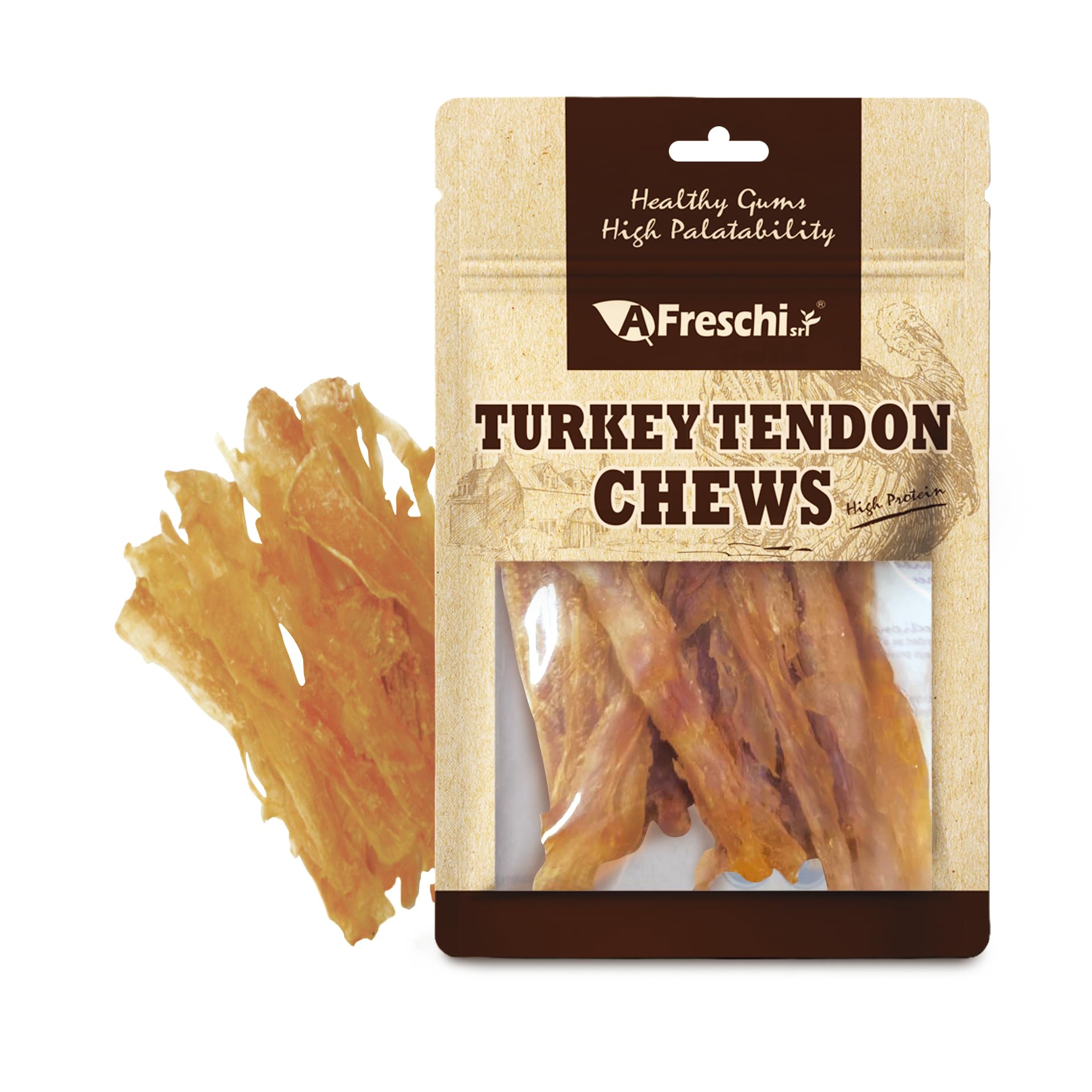 Afreschi Turkey Tendon for Dogs, Dog Treats for Classic Series, All Natural Human Grade Dog Treat, Suitable for Training chew, Ingredient Sourced from USA, Rawhide Alternative, Flake