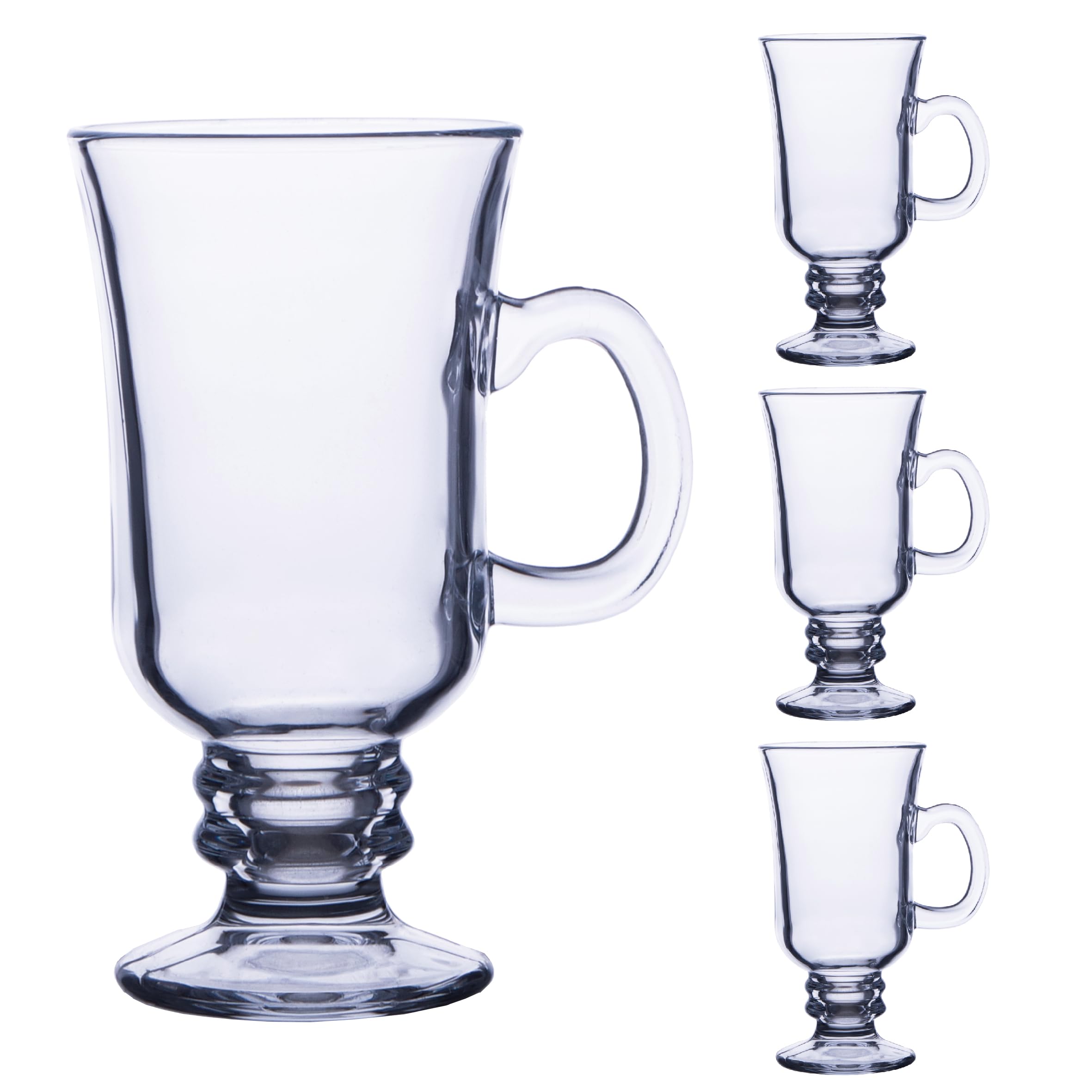 Chefcaptain Glass Coffee Mugs, Glass Cup With Handle Zero-Lead Footed Mugs With 8 Oz Capacity, Irish Coffee Glasses 4-Piece Set (8 Ounces) Irish Coffee Mugs (Clear)